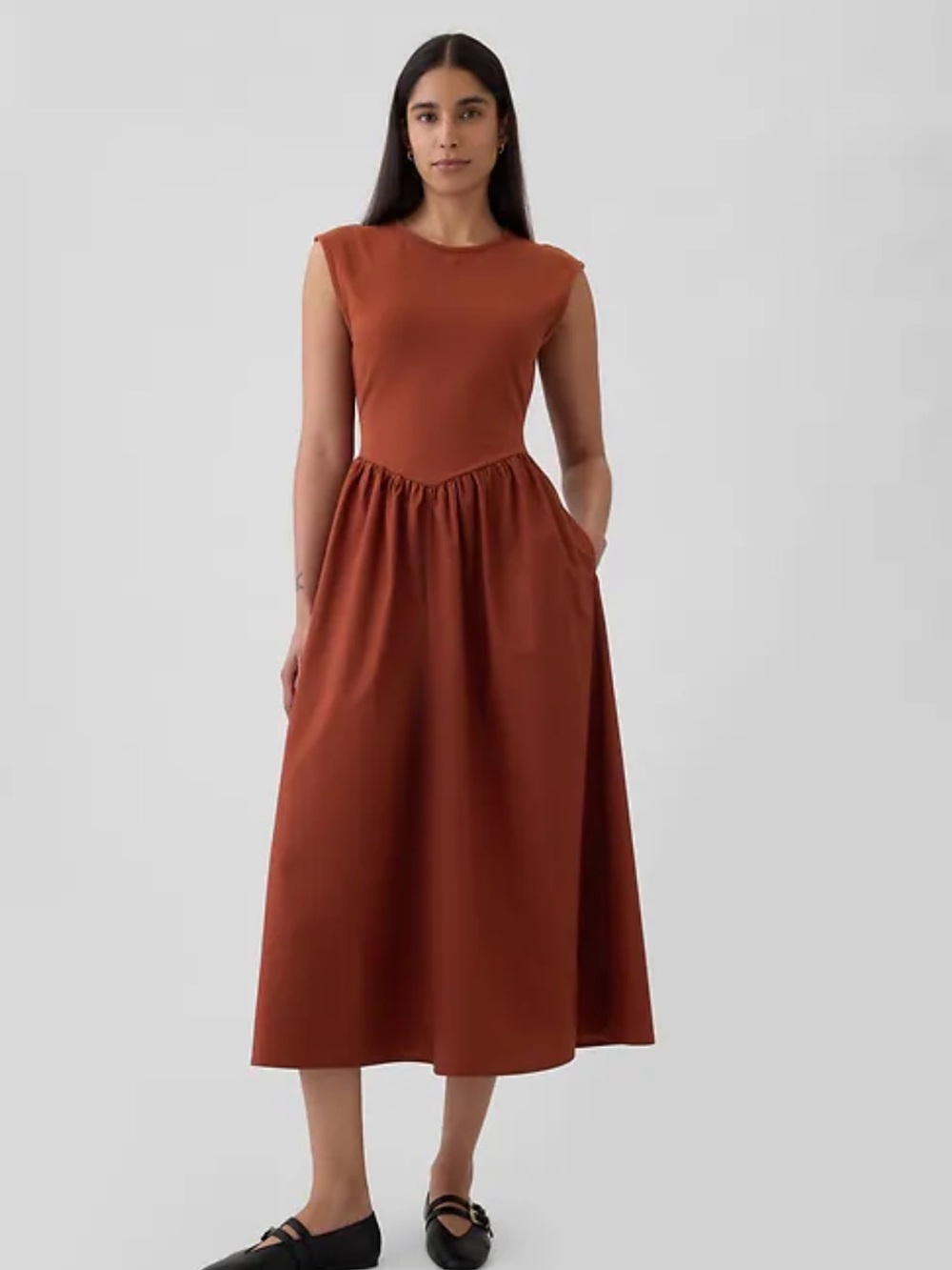 GAP Sleeveless Midi Dress in Rust size XS